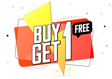 1 Al 1 Bedava, indirimli pankart tasarım şablonu, indirim etiketi, uygulama simgesi, vektör illüstrasyonu