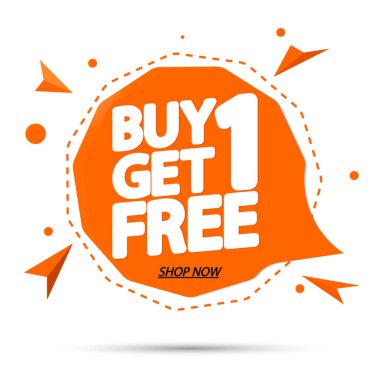 1 alana 1 bedava, bayrak tasarımı şablonu, indirimli konuşma balonu etiketi, vektör illüstrasyonu