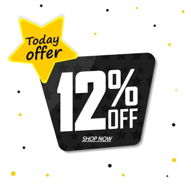 Sale 12% off, discount banner design template, promo tag, today offer, vector illustration