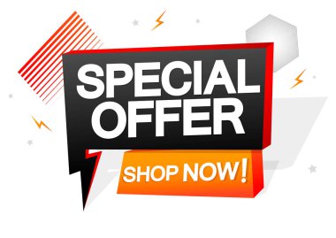 Özel Teklif, satış afiş tasarım şablonu, indirim konuşma kabarcık etiketi, uygulama simgesi, vektör illüstrasyon