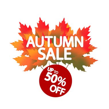 Sonbahar indirimi,% 50 'ye varan indirim etiketi, bayrak tasarım şablonu, Şükran Günü, uygulama ikonu, vektör illüstrasyonu