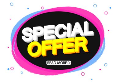 Özel Teklif, bayrak tasarım şablonu, indirim etiketi, uygulama simgesi, vektör illüstrasyonu