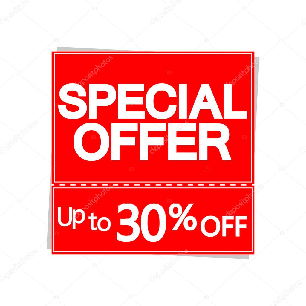 Special offer up to 30% off, discount banner design template, sale tag, vector illustration