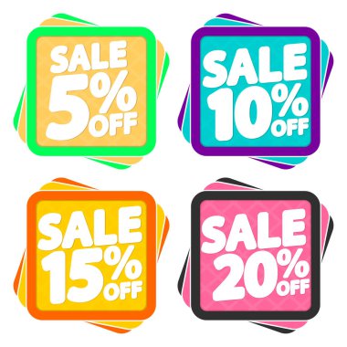 İndirimli etiketleri, indirimli pankartları, tasarım şablonlarını, uygulama simgelerini, vektör illüstrasyonunu ayarla