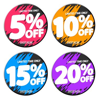 İndirimli etiketleri, indirimli pankartları, tasarım şablonlarını, uygulama simgelerini, vektör illüstrasyonunu ayarla