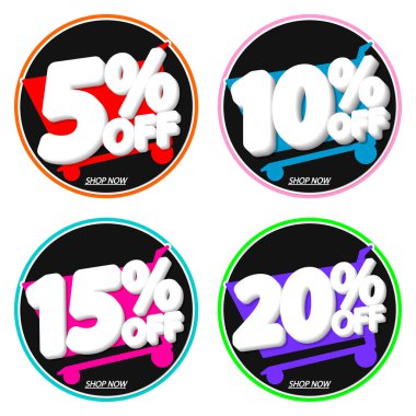 İndirimli etiketleri, indirimli pankartları, tasarım şablonlarını, uygulama simgelerini, vektör illüstrasyonunu ayarla
