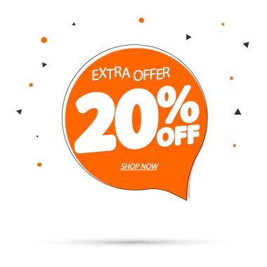 % 20 indirim etiketi, konuşma balonu tasarım şablonu, indirim etiketi, ekstra teklif, uygulama simgesi, vektör illüstrasyonu