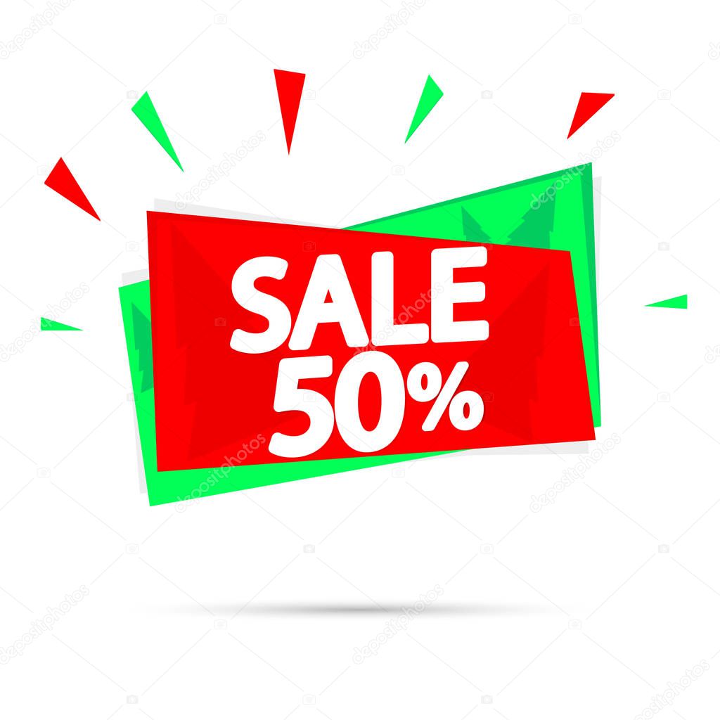 Christmas Sale, 50% off, banner design template, Xmas discount tag, vector illustration