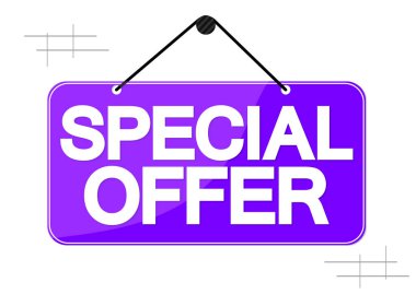 Özel Teklif, bayrak tasarım şablonu, indirim etiketi, uygulama simgesi, vektör illüstrasyonu