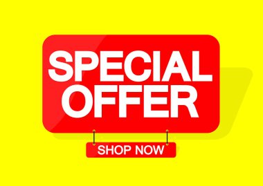 Özel Teklif, bayrak tasarım şablonu, indirim etiketi, uygulama simgesi, vektör illüstrasyonu