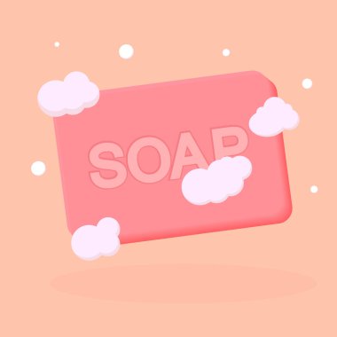 Köpüklü sabun çubuğu, izole nesne tasarım şablonu, vektör illüstrasyonu