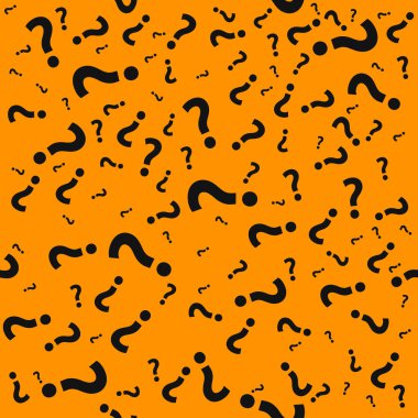 Soru işaretleri kusursuz desen. Trivia poster tasarım şablonu, rastgele noktalama işaretleri arkaplan, sınav yükleme sayfası, vektör illüstrasyonu