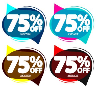 Satışları% 75 indirimli balon pankartlarını, indirim etiketlerini tasarım şablonunu, vektör illüstrasyonunu ayarla
