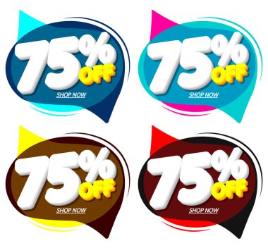 Satışları% 75 indirimli balon pankartlarını, indirim etiketlerini tasarım şablonunu, vektör illüstrasyonunu ayarla