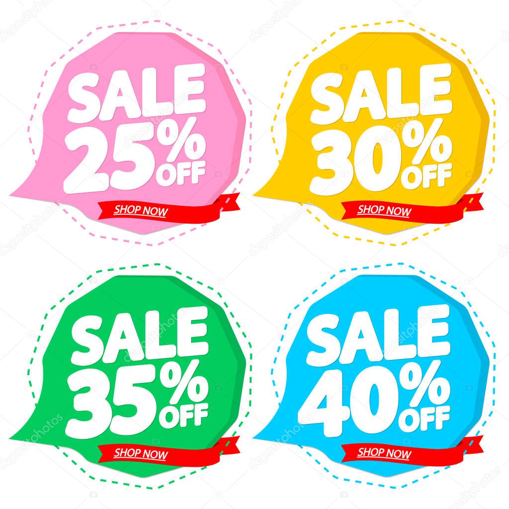 Set Sale speech bubble banners design template, discount tags, app icons, vector illustration