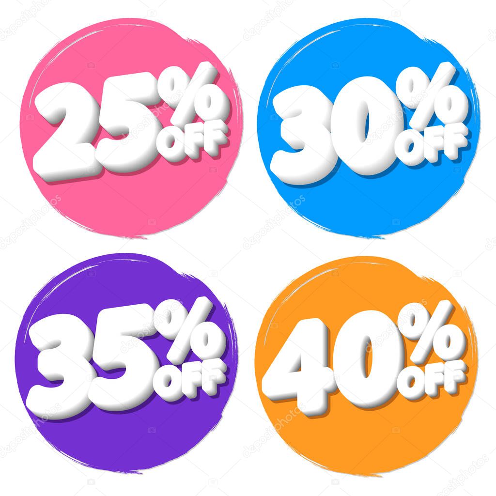 Set Sale banners design template, discount tags, grunge brush, vector illustration