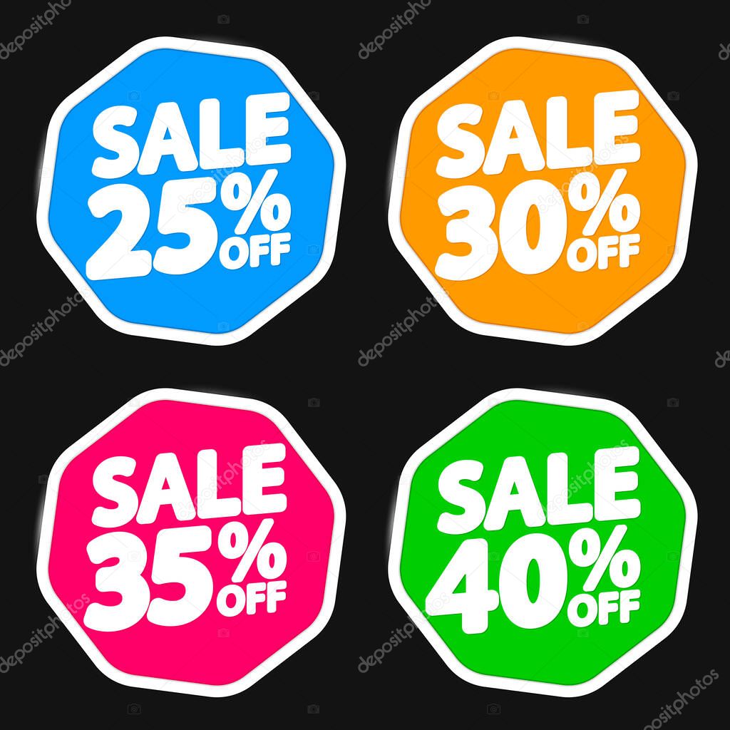 Set Sale banners design template, discount tags, app icons, vector illustration