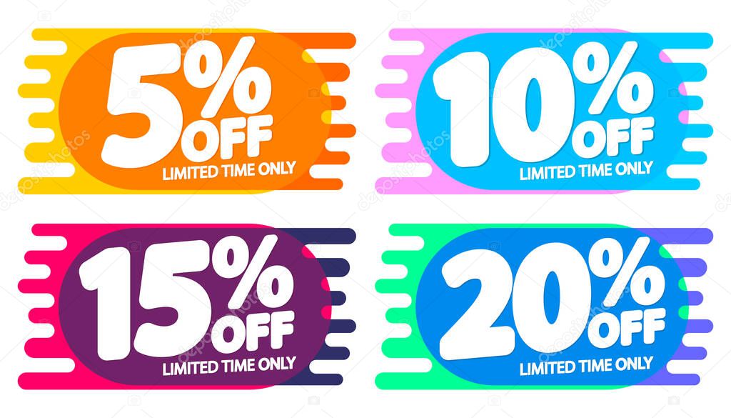 Set Sale banners design template, discount tags, app icons, vector illustration