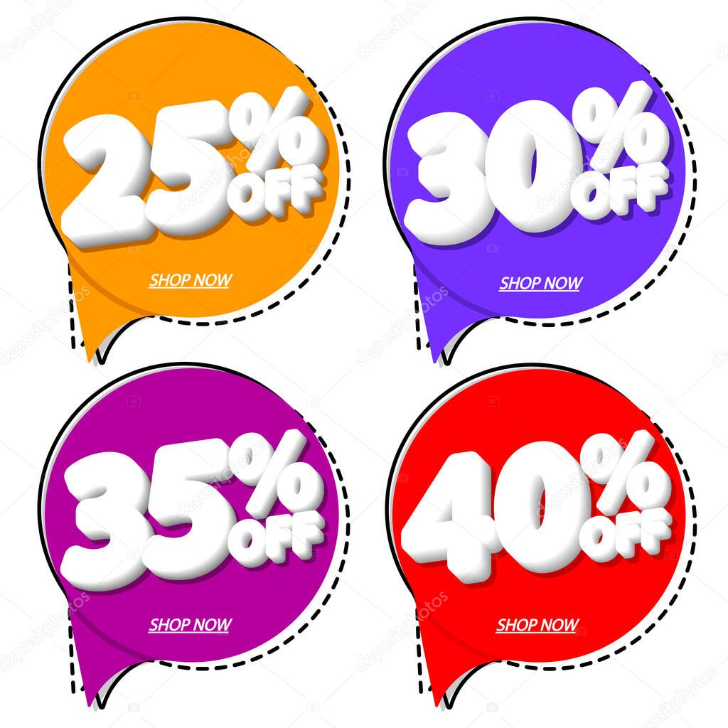 Set Sale speech bubble banners design template, discount tags, app icons, vector illustration
