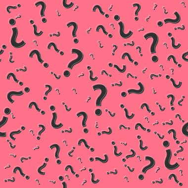 Soru işaretleri kusursuz desen. Trivia poster tasarım şablonu, rastgele noktalama işaretleri arkaplan, sınav yükleme sayfası, vektör illüstrasyonu