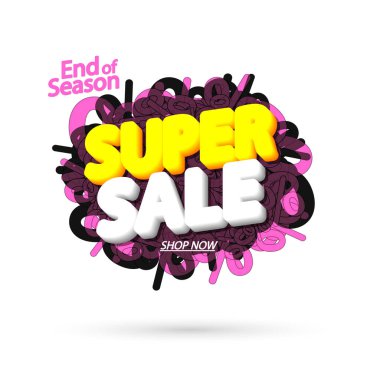 Süper Satış etiketi, balon pankartı tasarım şablonu, uygulama simgesi, vektör illüstrasyonu