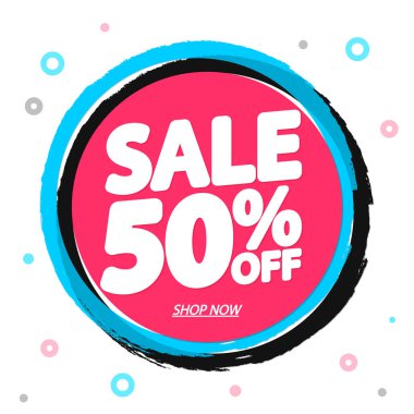 % 50 indirim, pankart tasarım şablonu, indirim etiketi, en iyi teklif, vektör illüstrasyonu