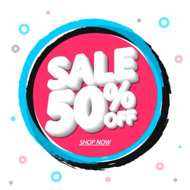 % 50 indirim, pankart tasarım şablonu, indirim etiketi, en iyi teklif, vektör illüstrasyonu