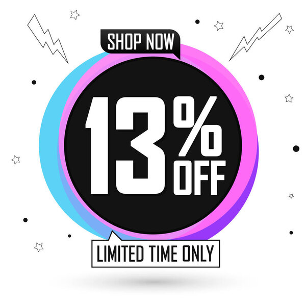 Sale 13% off, bubble banner design template, discount tag, vector illustration