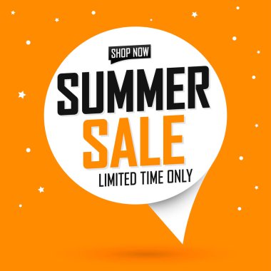 Yaz Satışı, etiket tasarımı şablonu, indirimli konuşma balonu afişi, uygulama simgesi, vektör illüstrasyonu