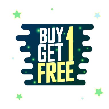 1 Al 1 Bedava, indirimli pankart tasarım şablonu, indirim etiketi, bogo, uygulama simgesi, harcayıp daha fazla kaydet, vektör illüstrasyonu