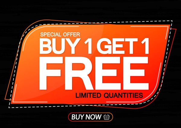 Купить 1 Получить 1 бесплатно, Продажа шаблон баннера дизайн, скидка тег, Bogo, значок приложения, тратить и сохранить больше, векторная иллюстрация