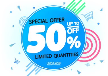 % 50 indirim, poster tasarım şablonu, indirimli afiş, özel teklif, vektör illüstrasyonu