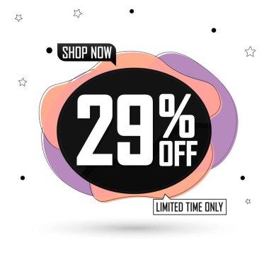 % 29 indirim, balon pankartı tasarım şablonu, indirim etiketi, özel teklif, vektör illüstrasyonu