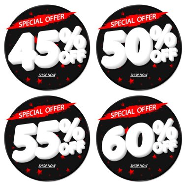 İndirim pankartları tasarım şablonu, indirim etiketleri, uygulama simgeleri, vektör illüstrasyonunu ayarla