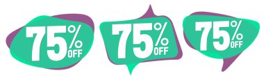 İndirimi% 75 indirimli etiketler, balon pankartları tasarım şablonu, uygulama simgeleri, vektör illüstrasyonunu ayarla