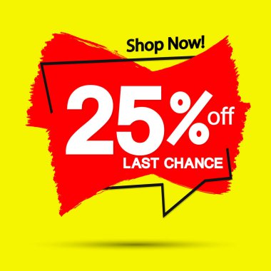 % 25 indirim, pankart tasarım şablonu, indirim etiketi, grunge fırçası, vektör illüstrasyonu 