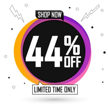 İndirim% 44 indirimli, pankart tasarımı şablonu, indirim etiketi, vektör illüstrasyonu