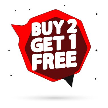 2 Al 1 Bedava, bayrak tasarımı şablonu, indirimli konuşma balonu etiketi, vektör illüstrasyonu