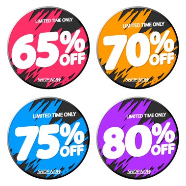 İndirimli etiketleri, indirimli pankartları, tasarım şablonlarını, uygulama simgelerini, vektör illüstrasyonunu ayarla