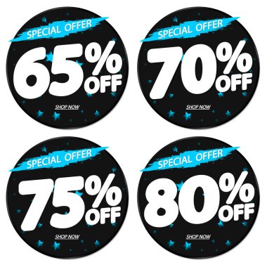 İndirimli etiketleri, indirimli pankartları, tasarım şablonlarını, uygulama simgelerini, vektör illüstrasyonunu ayarla