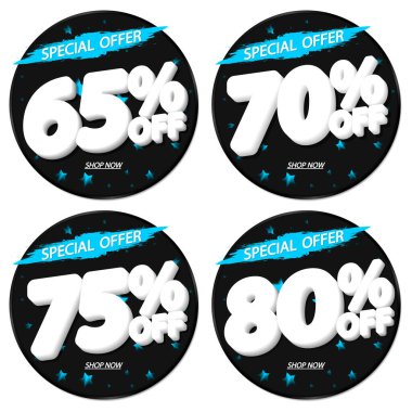 İndirimli etiketleri, indirimli pankartları, tasarım şablonlarını, uygulama simgelerini, vektör illüstrasyonunu ayarla