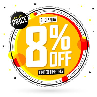 İndirim% 8 indirimli, indirimli bayrak tasarım şablonu, tanıtım etiketi, vektör illüstrasyonu