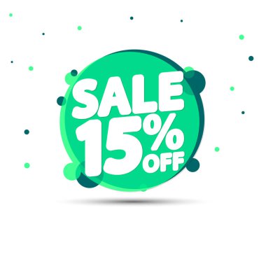 İndirim% 15 indirimli, indirimli pankart tasarım şablonu, tanıtım etiketi, vektör illüstrasyonu