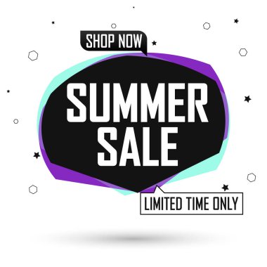 Yaz indirimi etiketi, balon pankartı tasarım şablonu, sınırlı anlaşma, uygulama simgesi, vektör illüstrasyonu