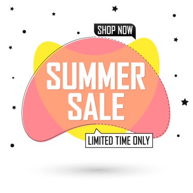 Yaz indirimi etiketi, balon pankartı tasarım şablonu, sınırlı anlaşma, uygulama simgesi, vektör illüstrasyonu