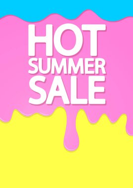 Yaz Satışı, poster tasarım şablonu, indirim afişi, özel teklif, eriyen dondurma, vektör illüstrasyonu