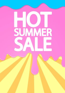 Yaz Satışı, poster tasarım şablonu, indirim afişi, özel teklif, eriyen dondurma, vektör illüstrasyonu