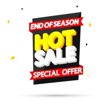 Sıcak Satış, pankart tasarım şablonu, indirim etiketi, özel teklif, tanıtım etiketi, harcayın ve daha fazla biriktirin, promosyon posteri, vektör illüstrasyonu