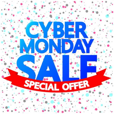 Siber Pazartesi Satışı, poster tasarım şablonu, harcayın ve daha fazla biriktirin, özel teklif, vektör illüstrasyonu