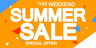 Yaz Satışı, indirimli poster tasarım şablonu, özel teklif, harcayın ve daha fazla tasarruf edin, vektör illüstrasyonu